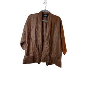 Lafayette 148 Brown Open Front 3/4 Sleeve Kimono Jacket Medium